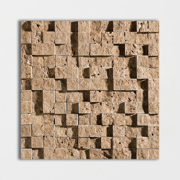 Noce Rock Face 1x1 Travertine Mosaics 12 5/8x12 5/8