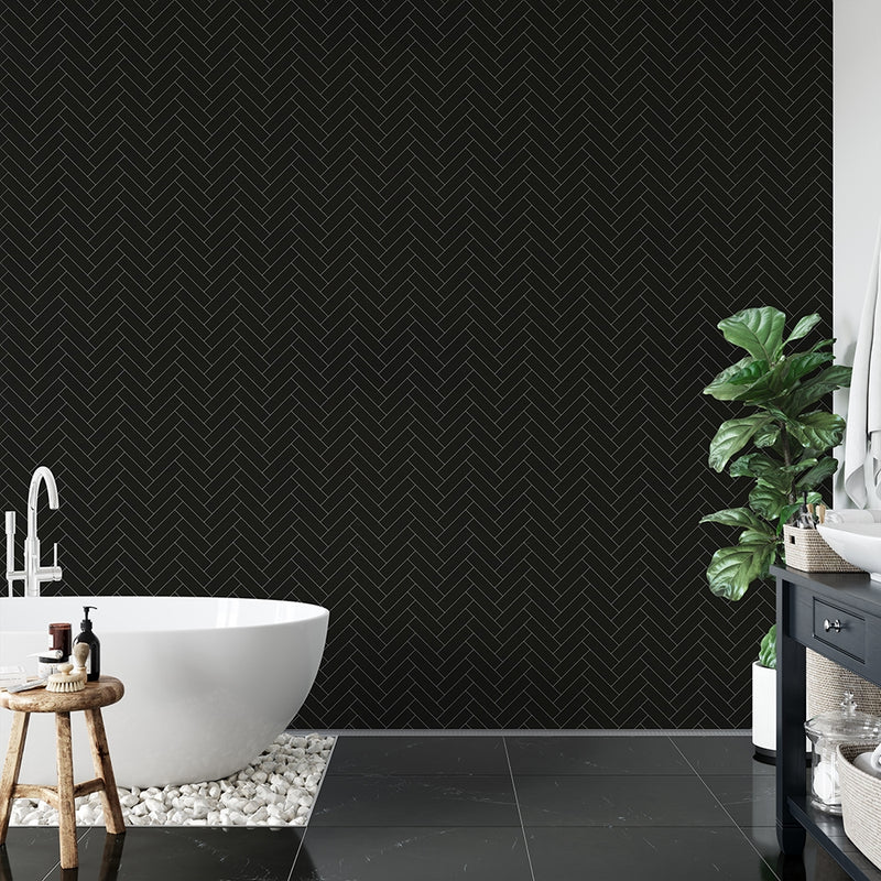 Noir Matte Herringbone Ceramic Mosaics 10x13 Ceramic Matte 16x16 Mosaics — 2