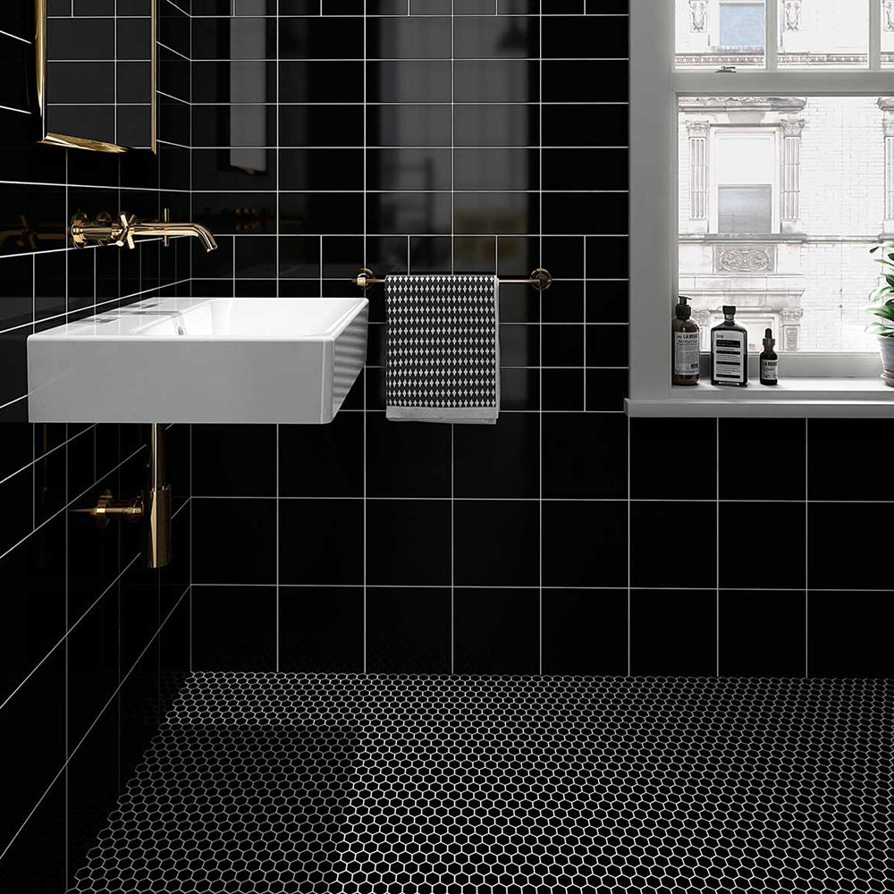 Noir Matte Hexagon Ceramic Mosaics 12x12 Ceramic Matte 12x12 Mosaics — 2