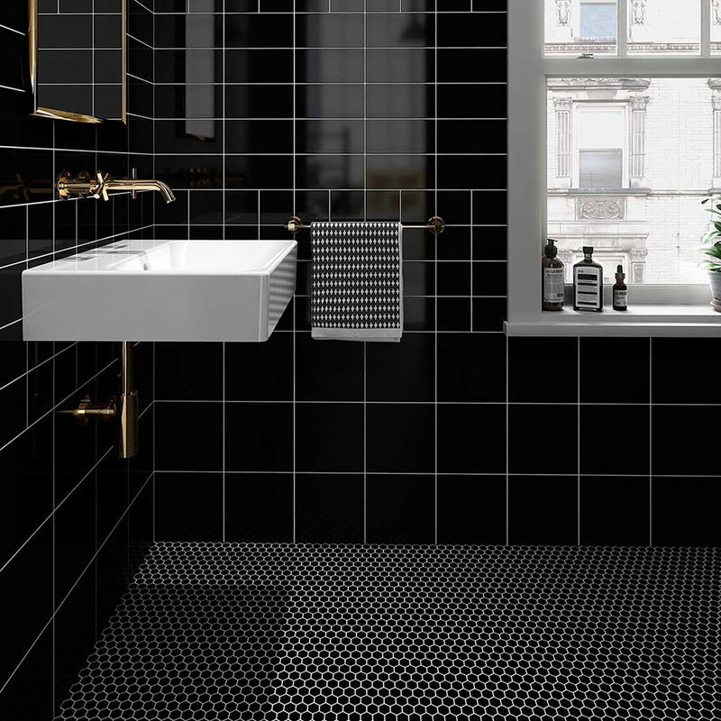 Noir Matte Hexagon Ceramic Mosaics 12x12 Ceramic Matte 12x12 Mosaics — 2