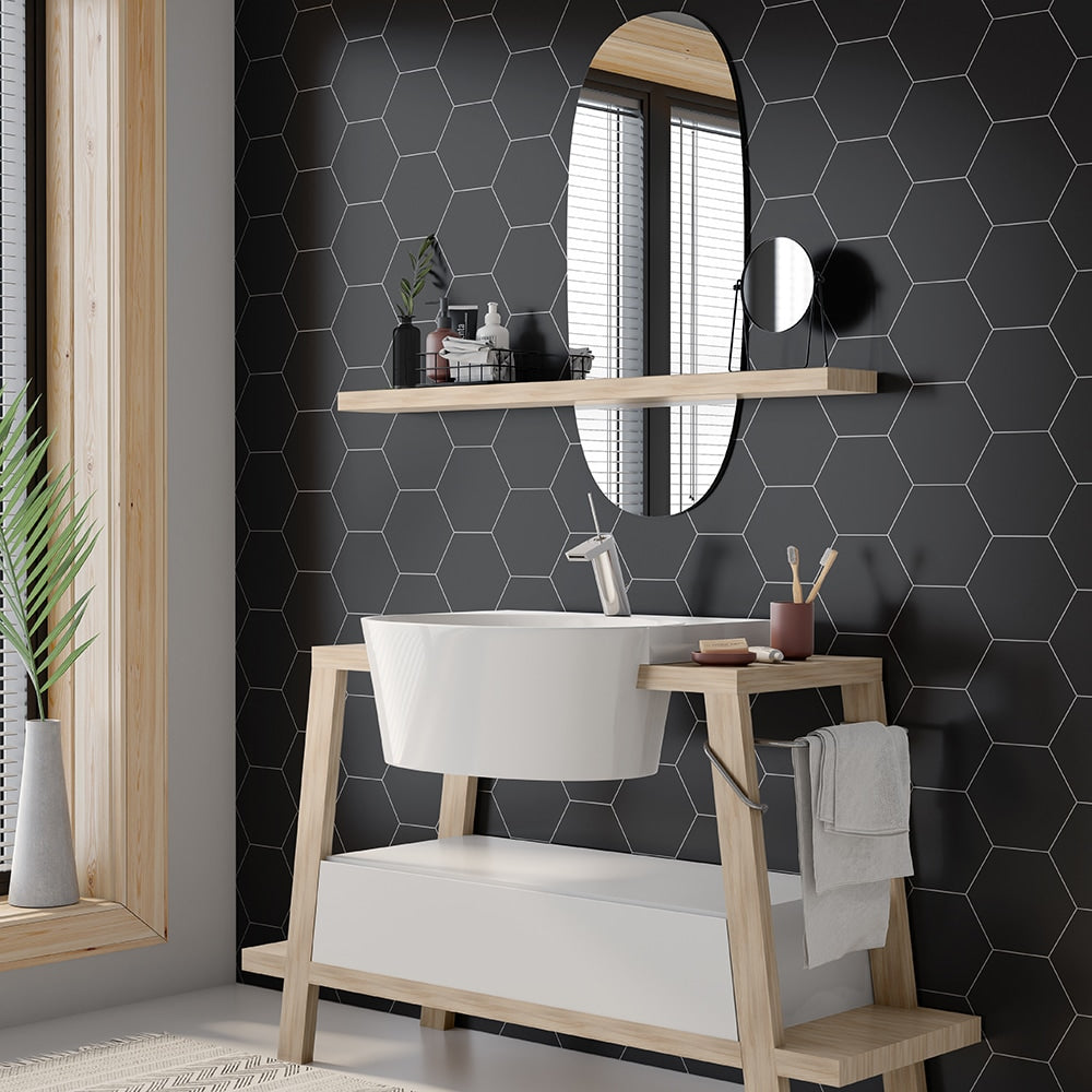 Noir Matte Hexagon Ceramic Tiles 8 1/4 Ceramic Matte 8x8 Tiles — 3