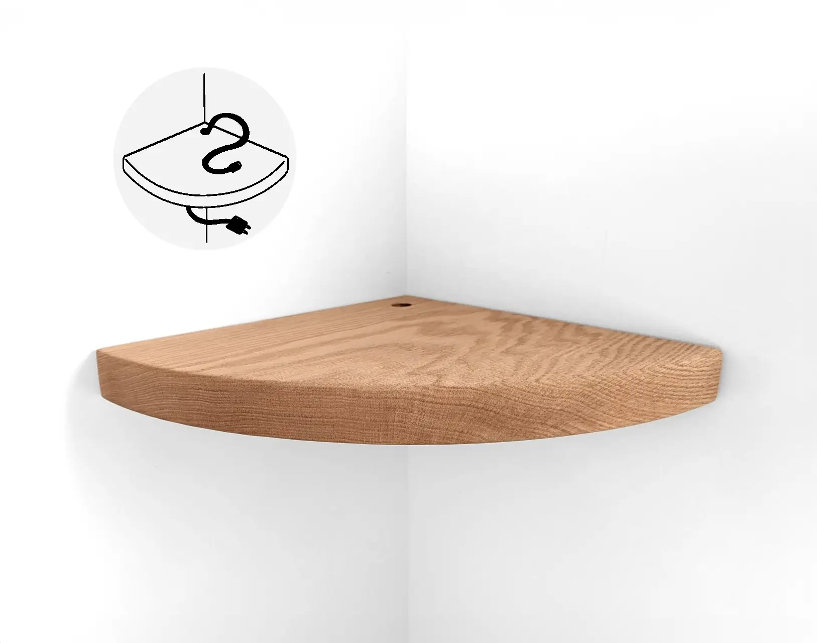 Floating Corner Shelf with Cord Hole in Oak by NookWoodworking
