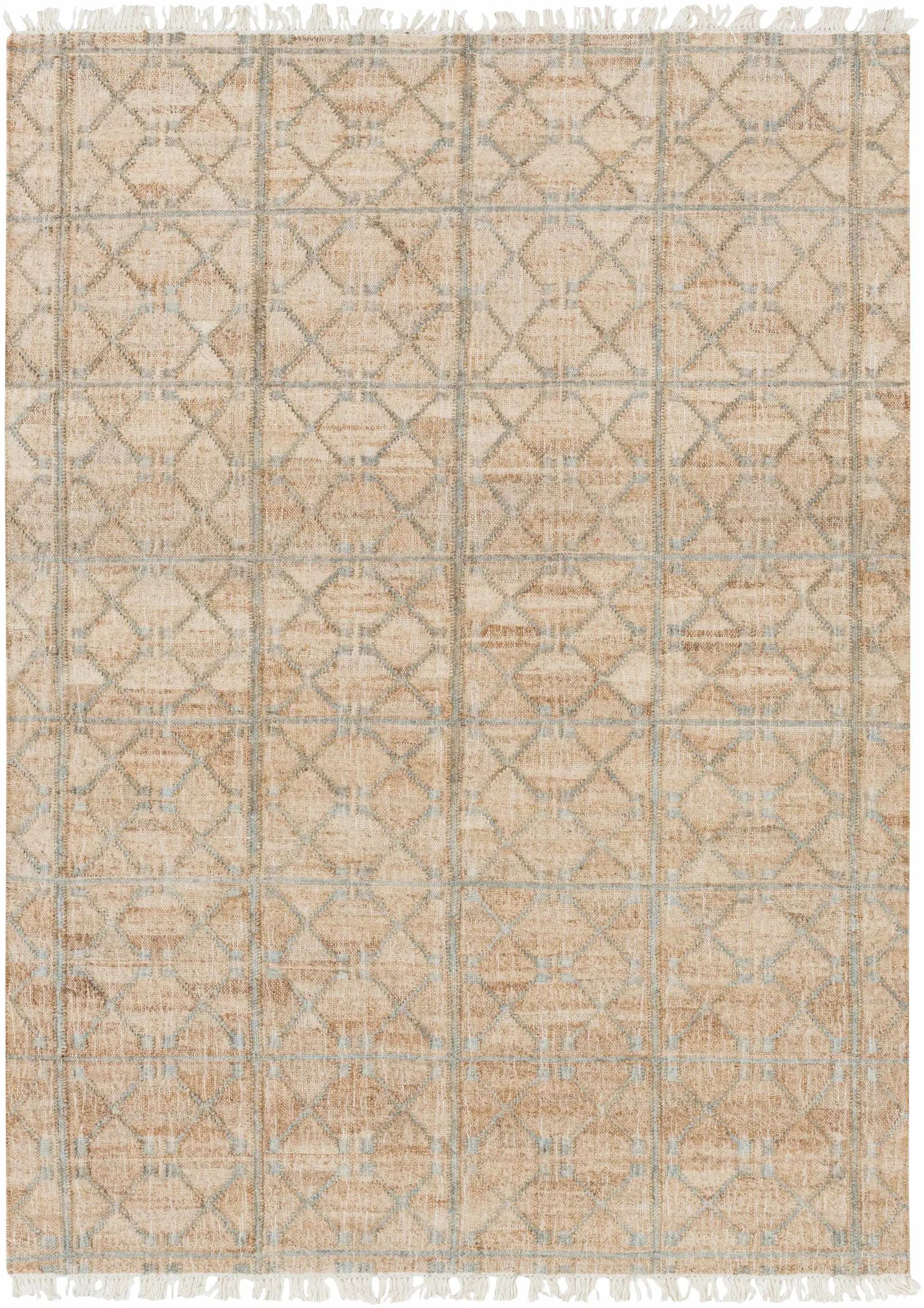 Rice Dusty Sage Fringed Jute Carpet by Boutique Rugs