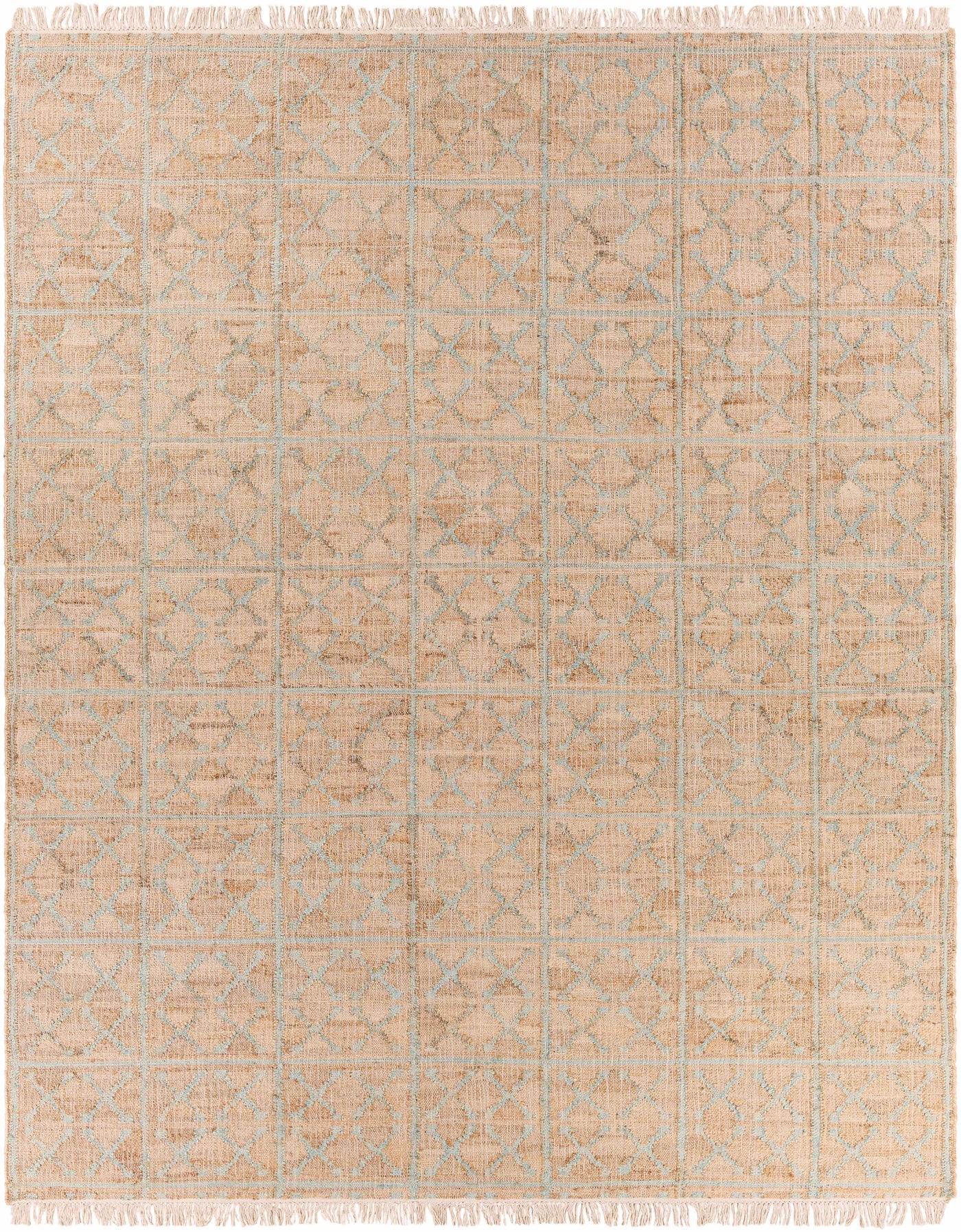 Rice Dusty Sage Fringed Jute Carpet by Boutique Rugs