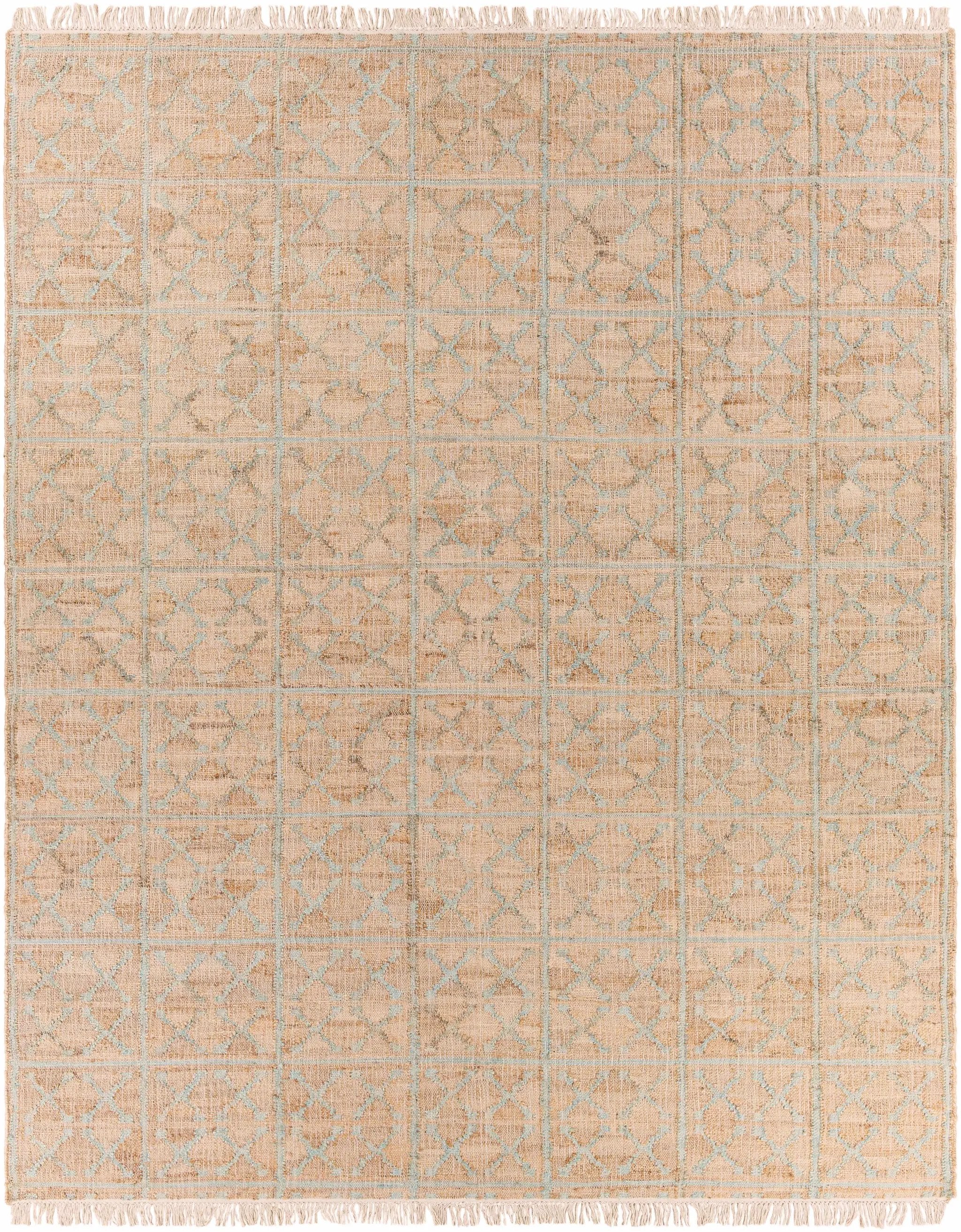 Rice Dusty Sage Fringed Jute Carpet by Boutique Rugs