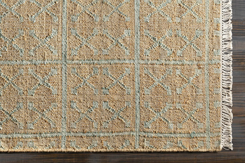 Rice Dusty Sage Fringed Jute Carpet by Boutique Rugs