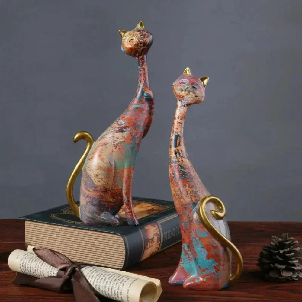Abstract Colorful Cat Figurine Set Decorative Sculptures by House Of Avana