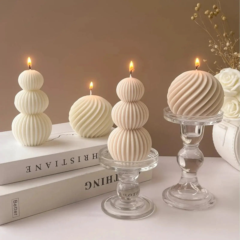Nordic Glass Wave Ball Candles in Minimalist Style by House Of Avana
