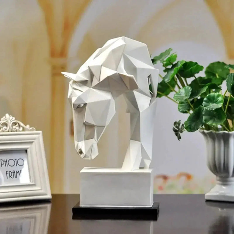 Nordic Geometric Horse Head Sculpture Modern Resin Figurine by House Of Avana