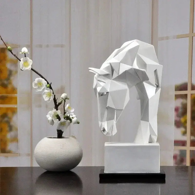Nordic Geometric Horse Head Sculpture Modern Resin Figurine by House Of Avana