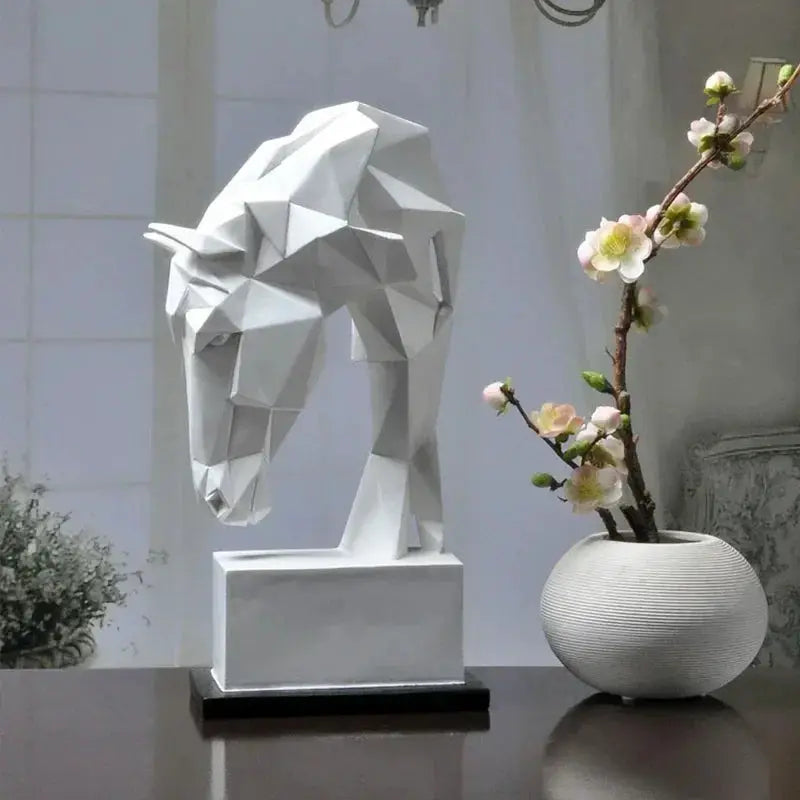 Nordic Geometric Horse Head Sculpture Modern Resin Figurine by House Of Avana