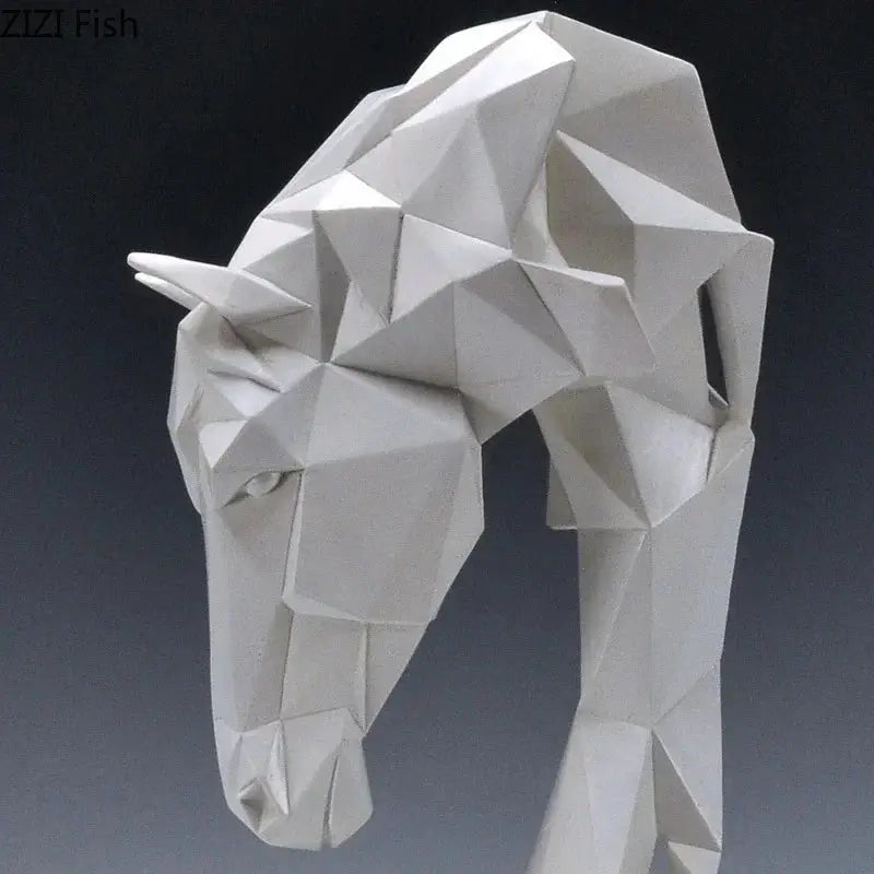 Nordic Geometric Horse Head Sculpture Modern Resin Figurine by House Of Avana