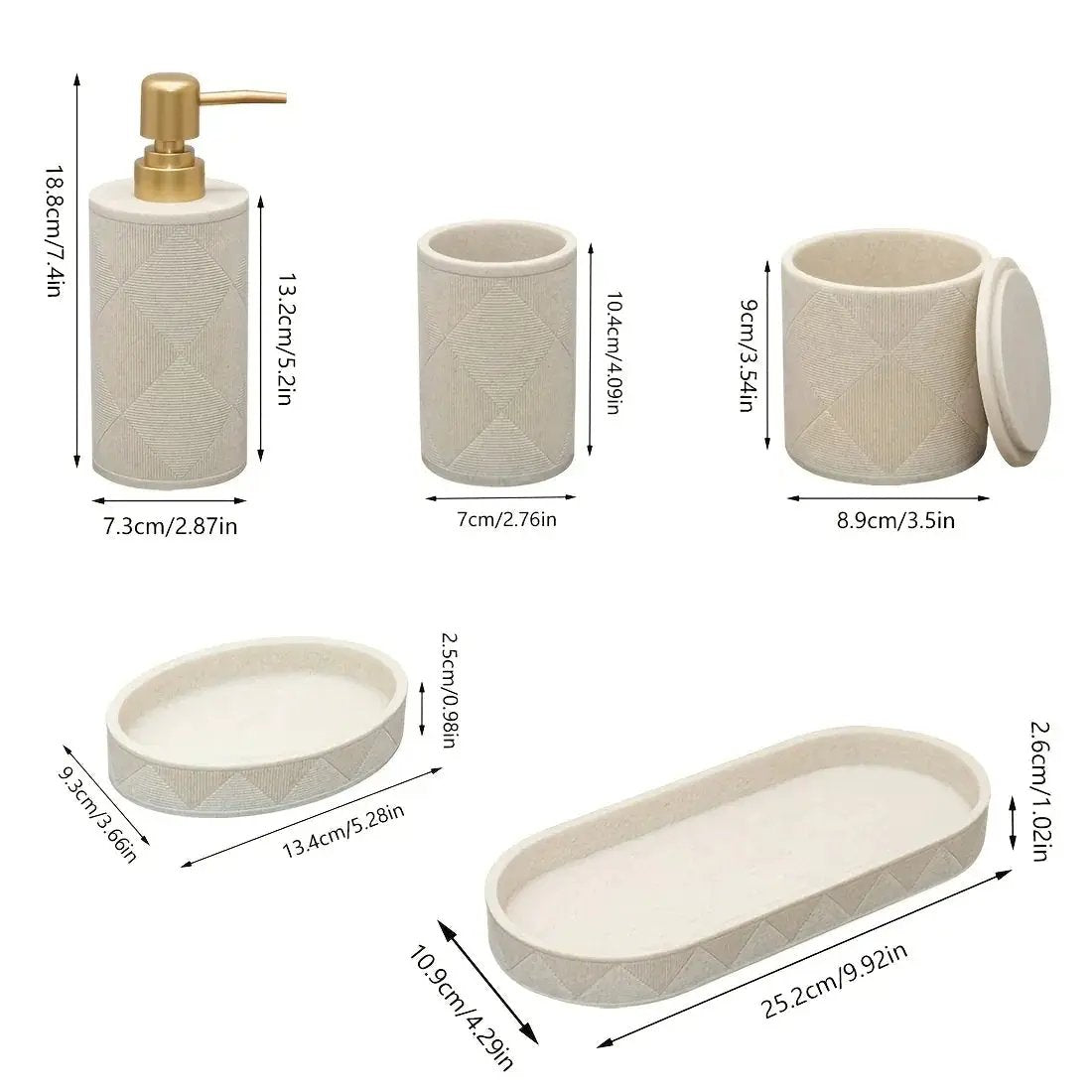 Nordic Modern Beige Bathroom Set - Complete Shower & Sink Organizer Kit with Toothbrush Holder, Soap Dispenser-Compatible Tray, Durable Beige Storage Compartments for Countertop - Minimalist Scandinavian Style (No Assembly Re by House Of Avana