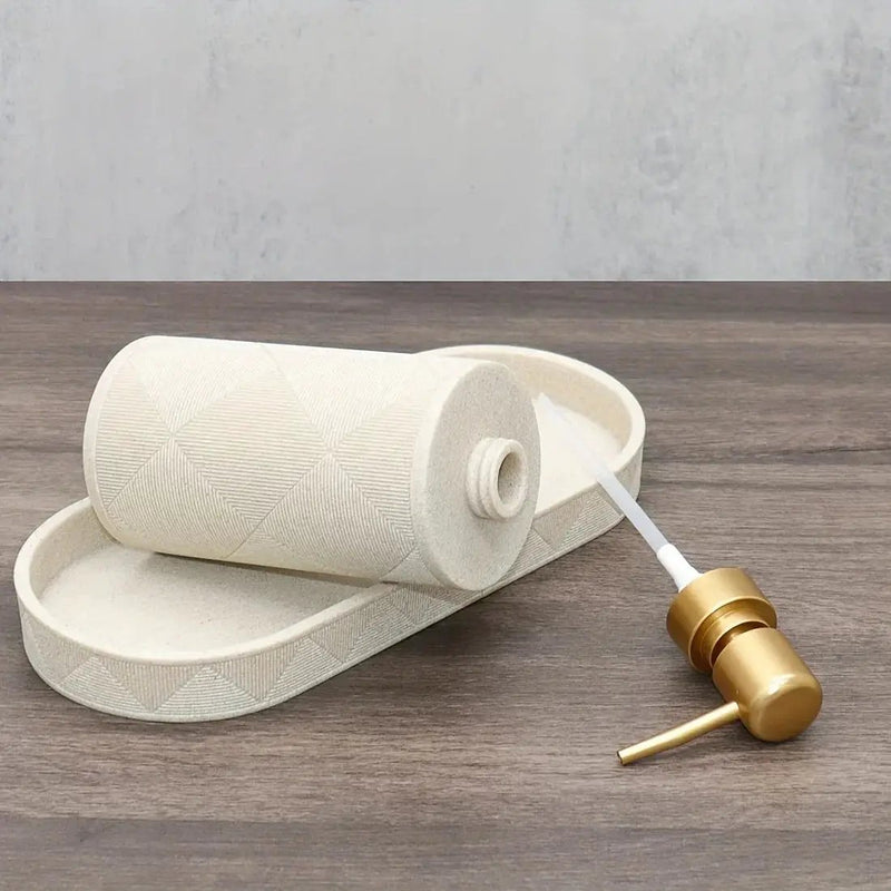 Nordic Modern Beige Bathroom Set - Complete Shower & Sink Organizer Kit with Toothbrush Holder, Soap Dispenser-Compatible Tray, Durable Beige Storage Compartments for Countertop - Minimalist Scandinavian Style (No Assembly Re by House Of Avana