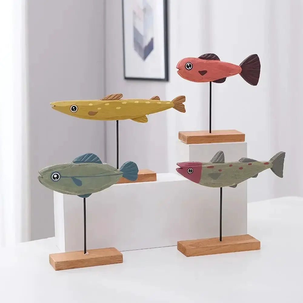 Nordic Wooden Fish Sculpture Tabletop Decor Collection by House Of Avana