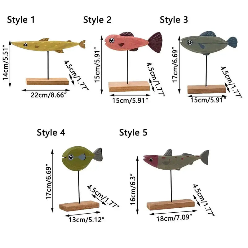 Nordic Wooden Fish Sculpture Tabletop Decor Collection by House Of Avana