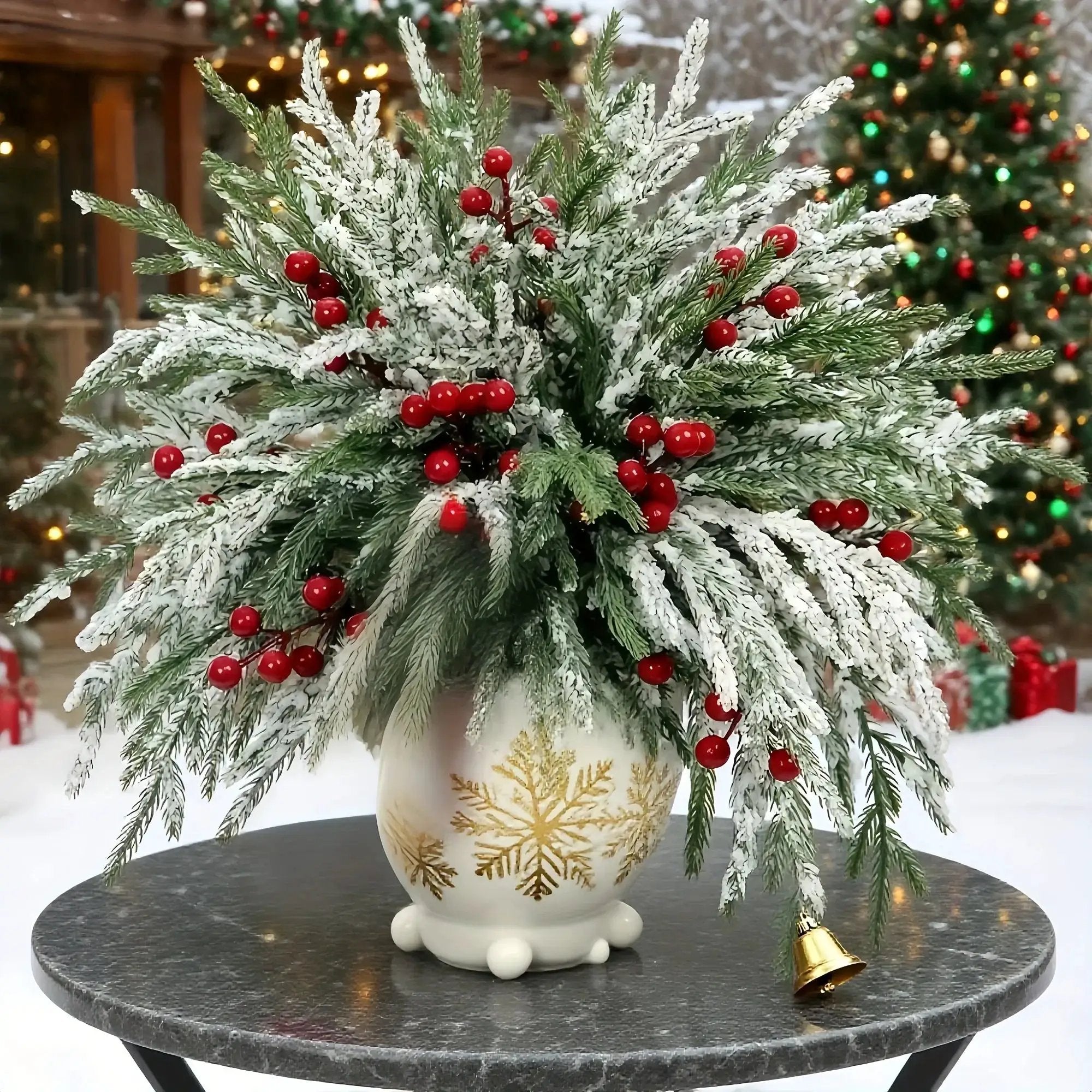 Norfolk Pine Branches - 30pcs Green with Red Berries Artificial Christmas Decor by House Of Avana
