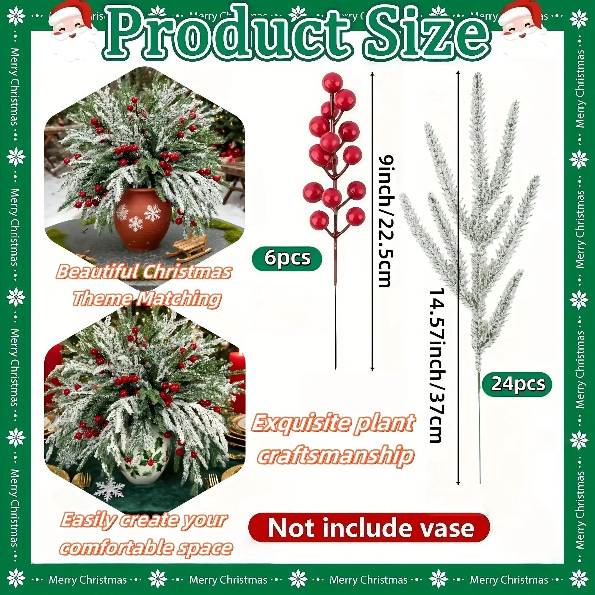 Norfolk Pine Branches - 30pcs Green with Red Berries Artificial Christmas Decor by House Of Avana