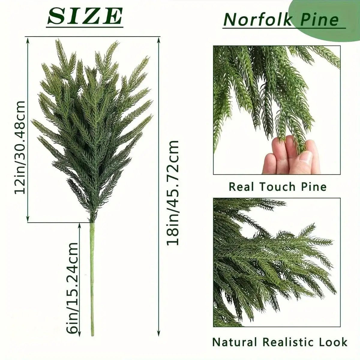 Norfolk Pine Branches, Artificial Evergreen Stems, UV-Resistant, 45.72cm by House Of Avana
