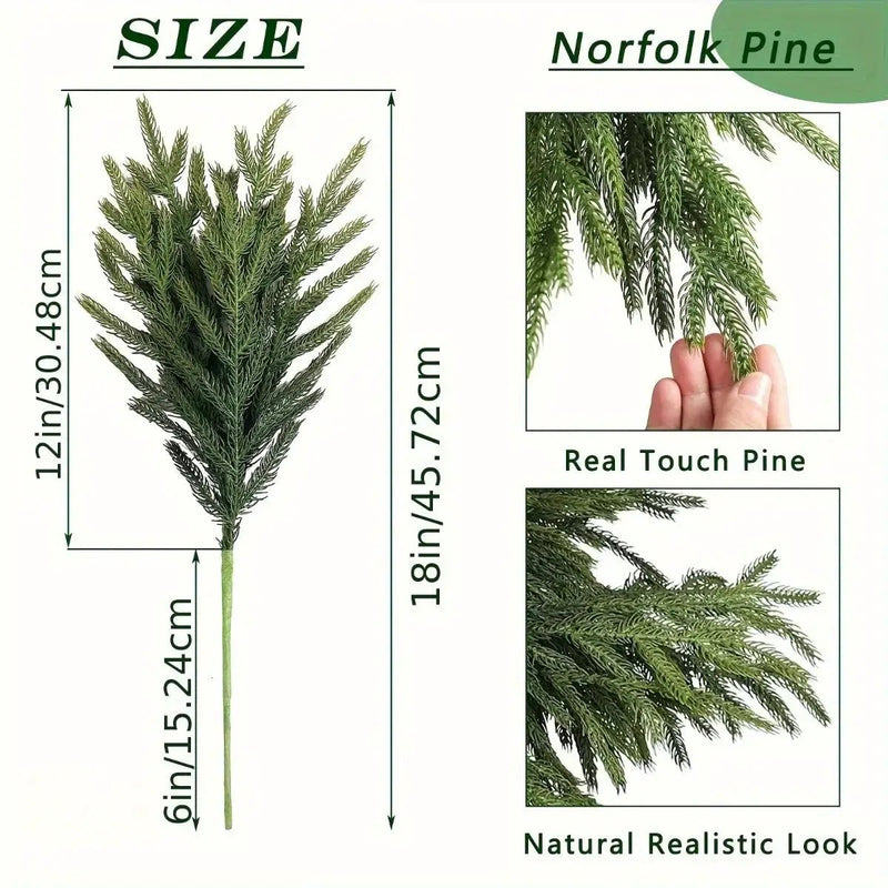 Norfolk Pine Branches, Artificial Evergreen Stems, UV-Resistant, 45.72cm by House Of Avana