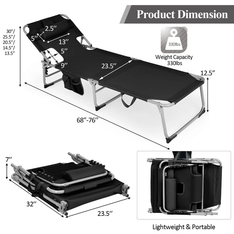 Folding Beach Lounge Chair with Pillow for Outdoor-Black by DirectDeals