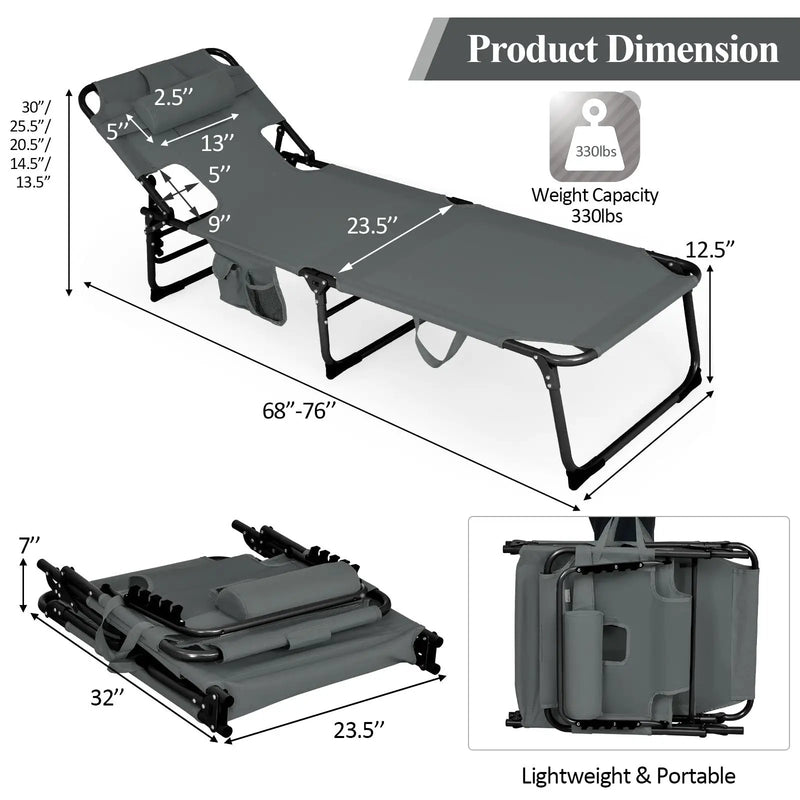 Folding Beach Lounge Chair with Pillow for Outdoor-Gray by DirectDeals