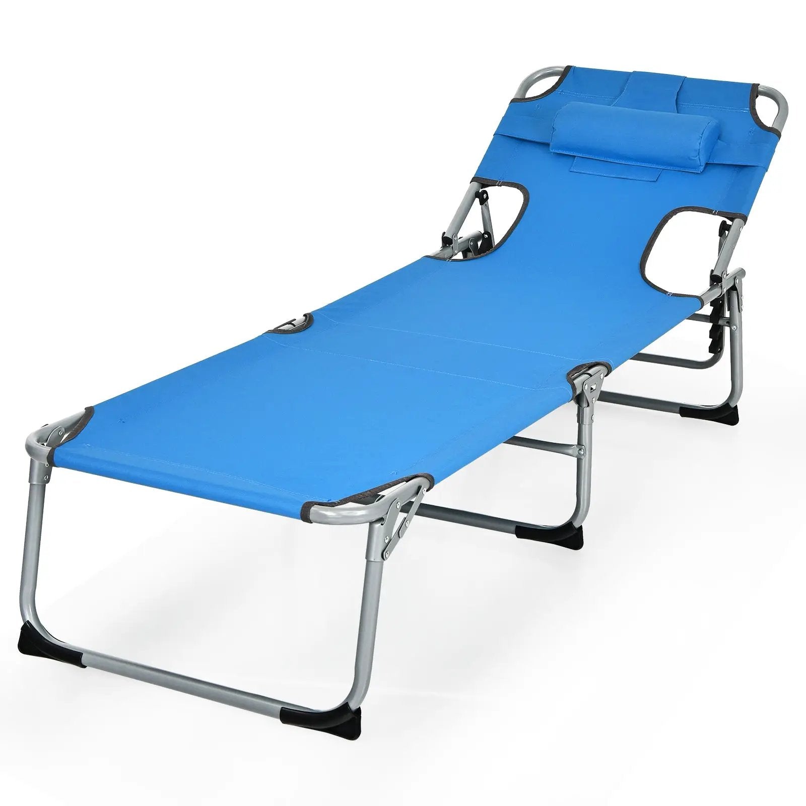 Folding Beach Lounge Chair with Pillow for Outdoor-Blue by DirectDeals