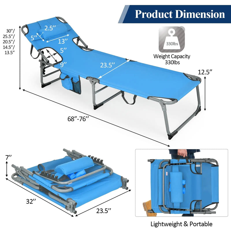 Folding Beach Lounge Chair with Pillow for Outdoor-Blue by DirectDeals