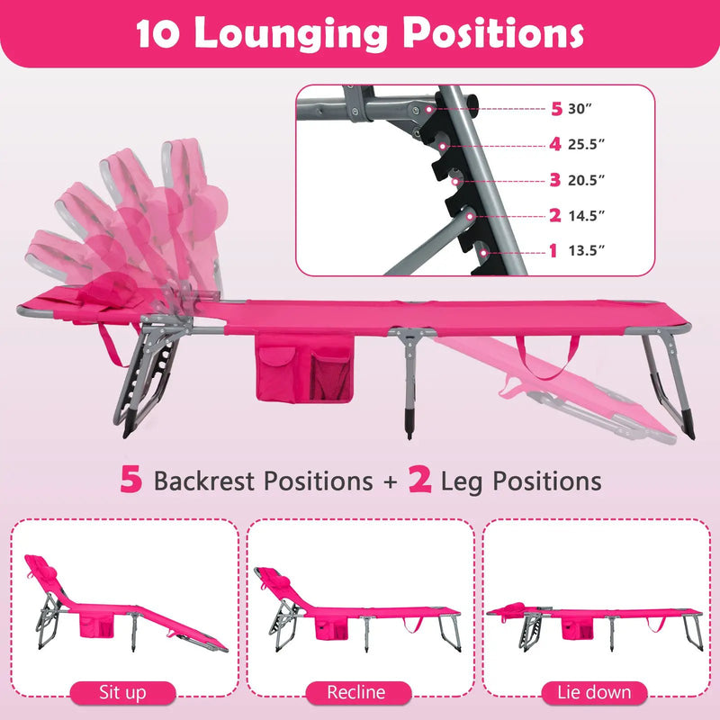 Folding Beach Lounge Chair with Pillow for Outdoor-Pink by DirectDeals