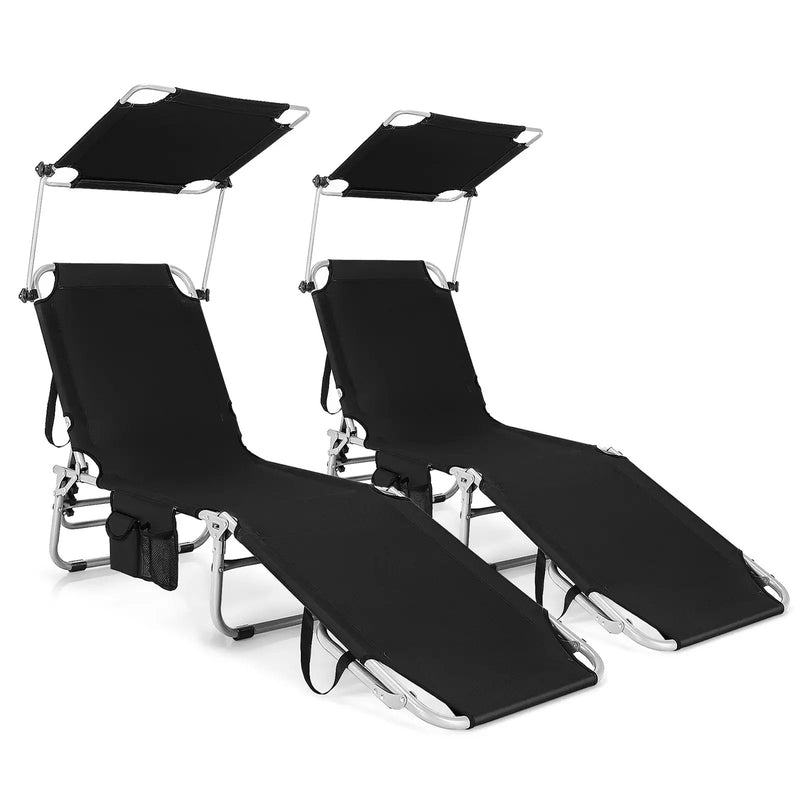 Adjustable Outdoor Beach Patio Pool Recliner with Sun Shade by DirectDeals