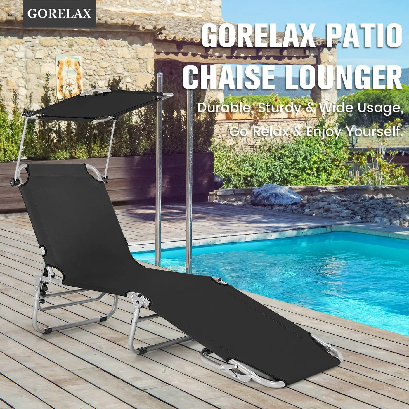 Adjustable Outdoor Beach Patio Pool Recliner with Sun Shade by DirectDeals