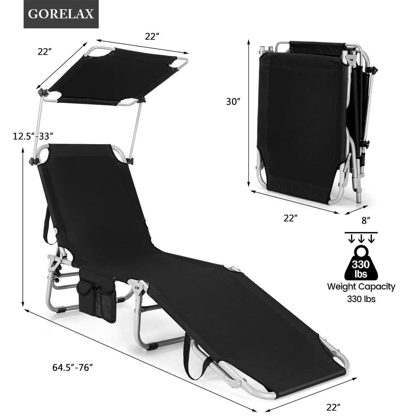 Adjustable Outdoor Beach Patio Pool Recliner with Sun Shade by DirectDeals