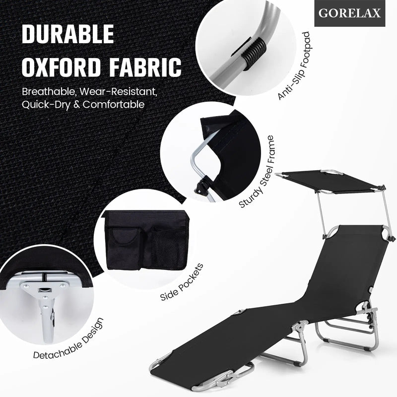 Adjustable Outdoor Beach Patio Pool Recliner with Sun Shade by DirectDeals