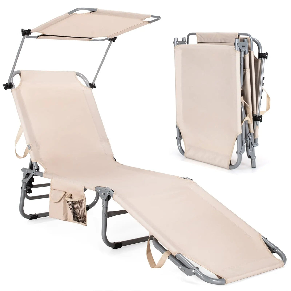 Adjustable Outdoor Beach Patio Pool Recliner with Sun Shade by DirectDeals
