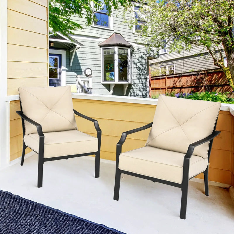 2 Pieces Patio Dining Set with Padded Cushions Armrest Steel Frame by DirectDeals