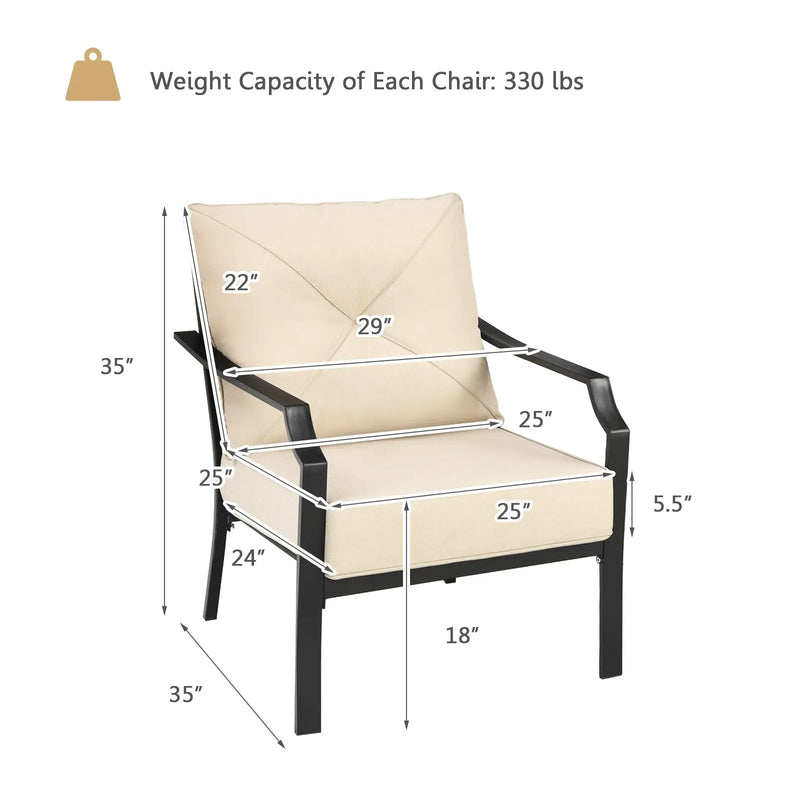 2 Pieces Patio Dining Set with Padded Cushions Armrest Steel Frame by DirectDeals