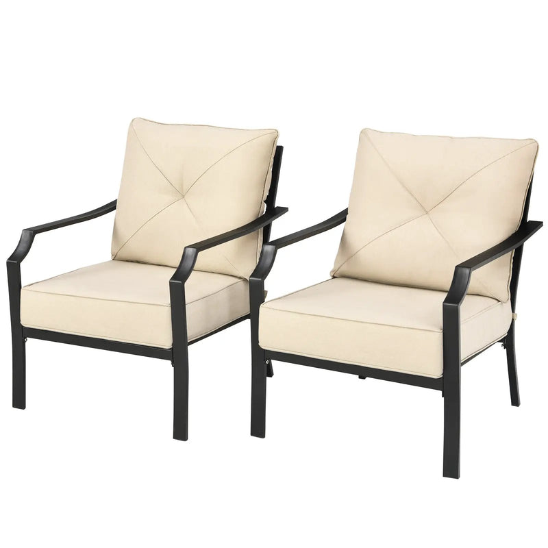 2 Pieces Patio Dining Set with Padded Cushions Armrest Steel Frame by DirectDeals
