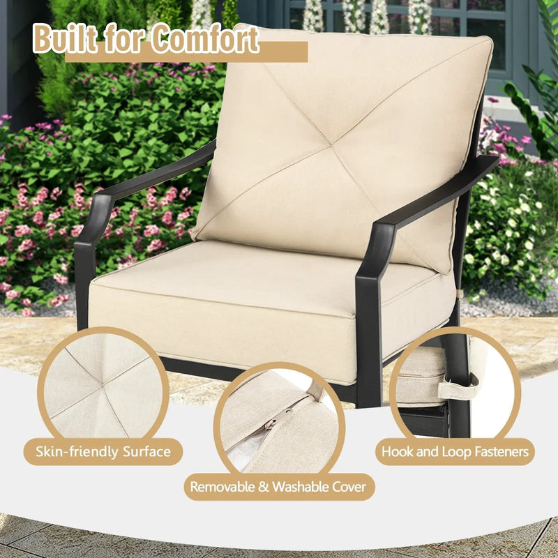 2 Pieces Patio Dining Set with Padded Cushions Armrest Steel Frame by DirectDeals