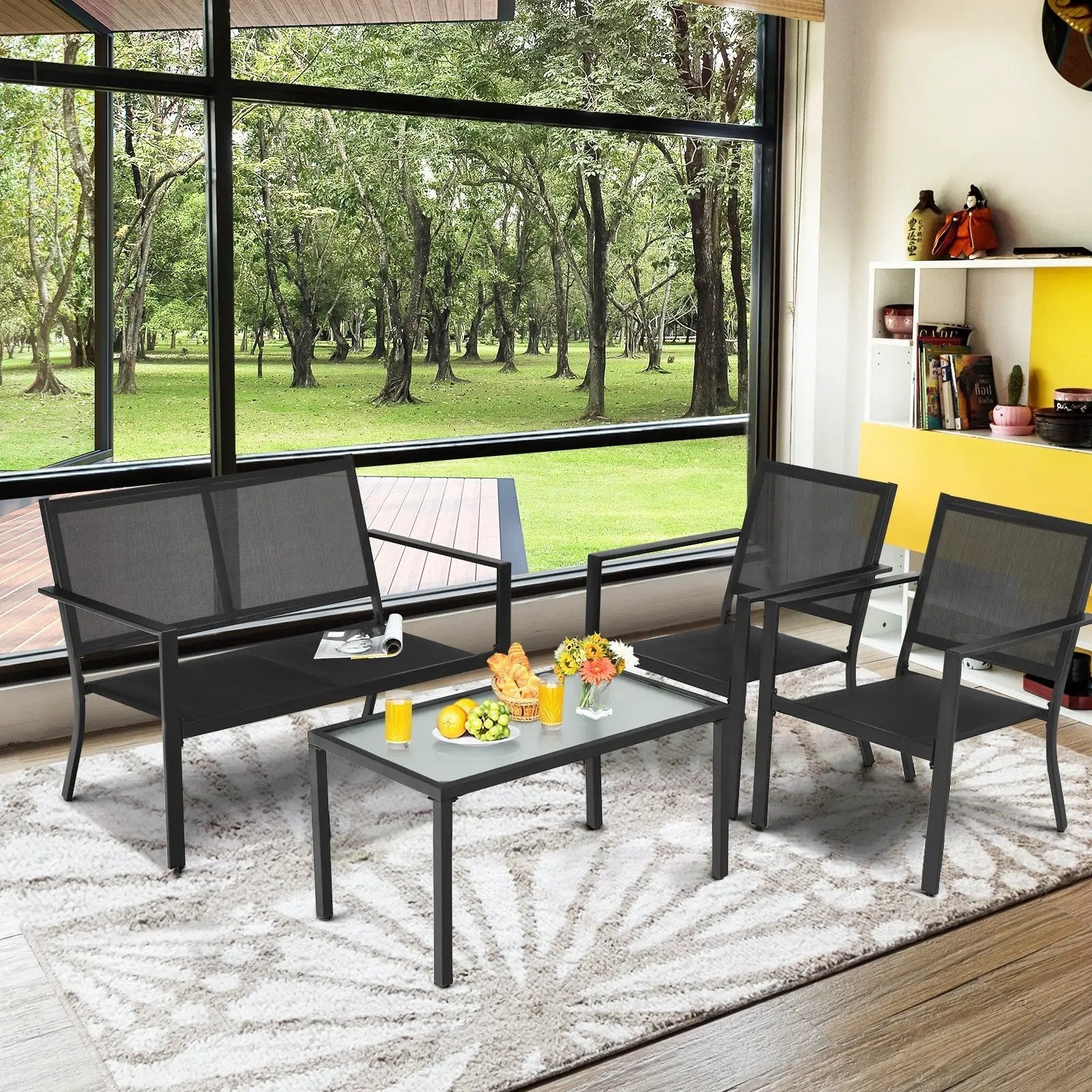 4 PCS Patio Furniture Set Sofa Coffee Table Steel Frame Garden-Gray by DirectDeals