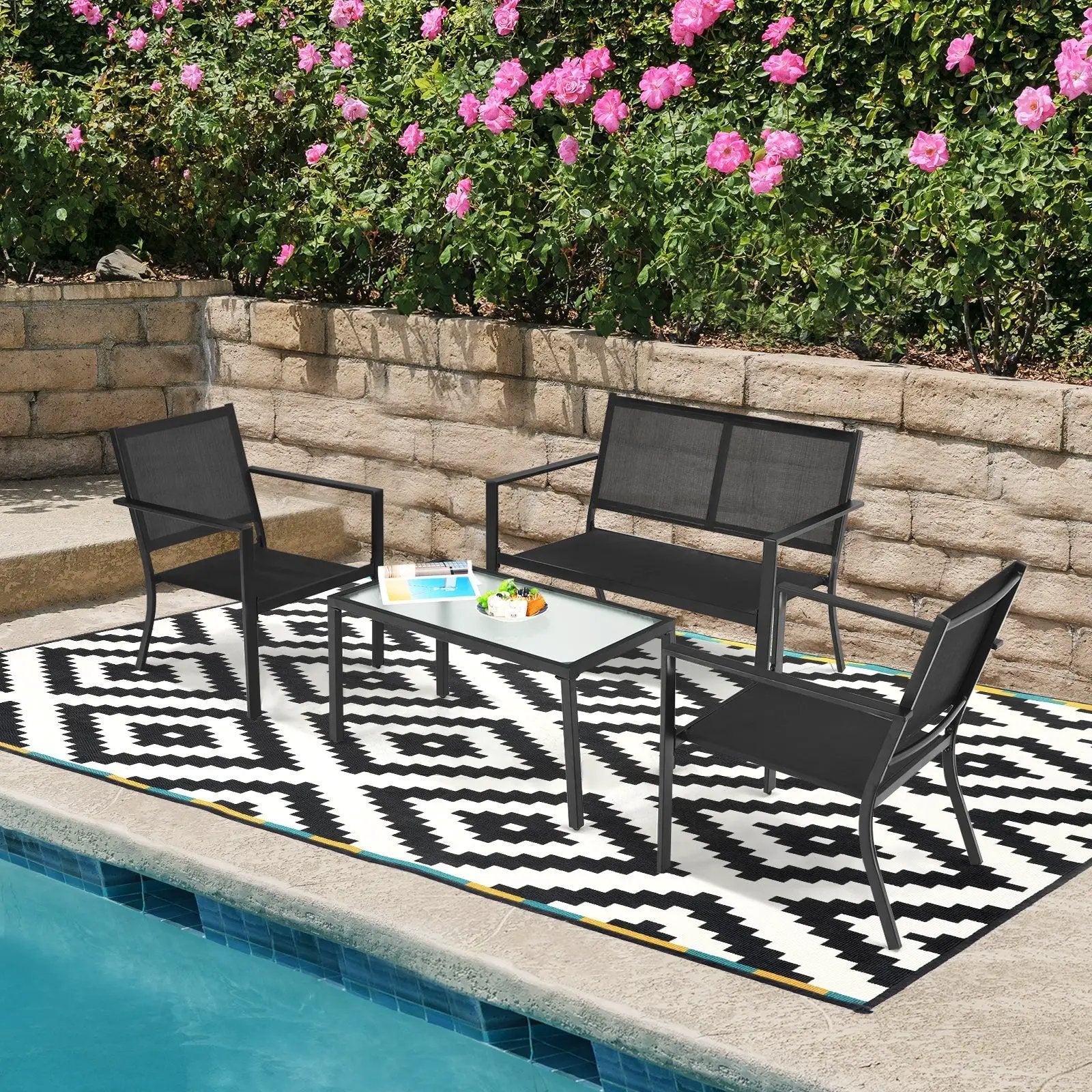 4 PCS Patio Furniture Set Sofa Coffee Table Steel Frame Garden-Gray by DirectDeals