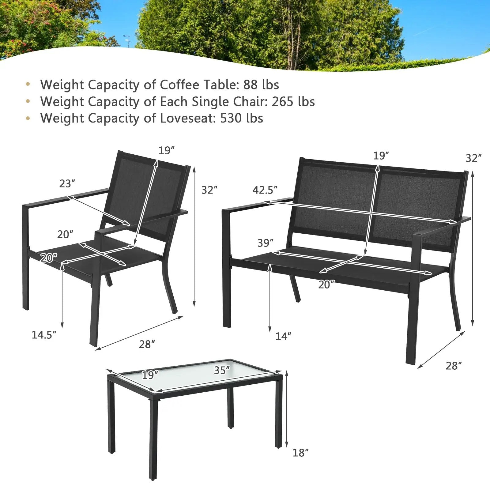4 PCS Patio Furniture Set Sofa Coffee Table Steel Frame Garden-Gray by DirectDeals