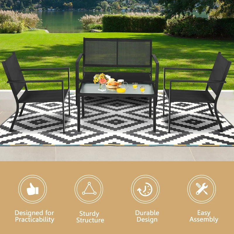 4 PCS Patio Furniture Set Sofa Coffee Table Steel Frame Garden-Gray by DirectDeals