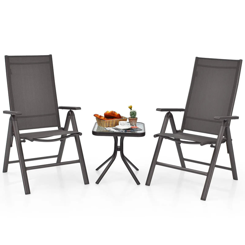 2 Pieces Patio Folding Dining Chairs Aluminium Adjustable Back-Gray by DirectDeals