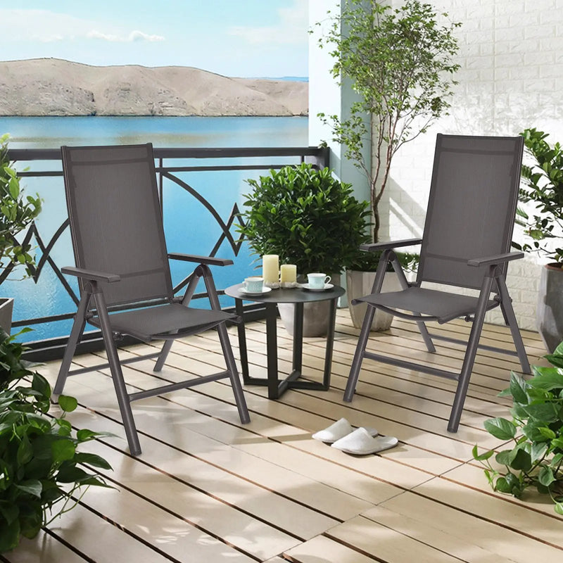 2 Pieces Patio Folding Dining Chairs Aluminium Adjustable Back-Gray by DirectDeals
