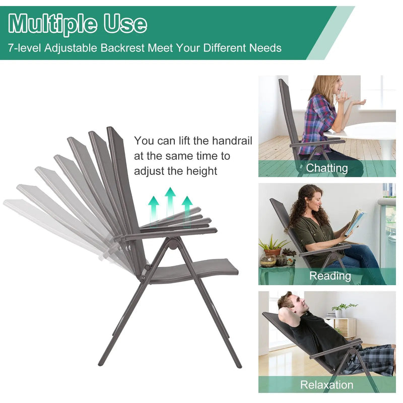 2 Pieces Patio Folding Dining Chairs Aluminium Adjustable Back-Gray by DirectDeals
