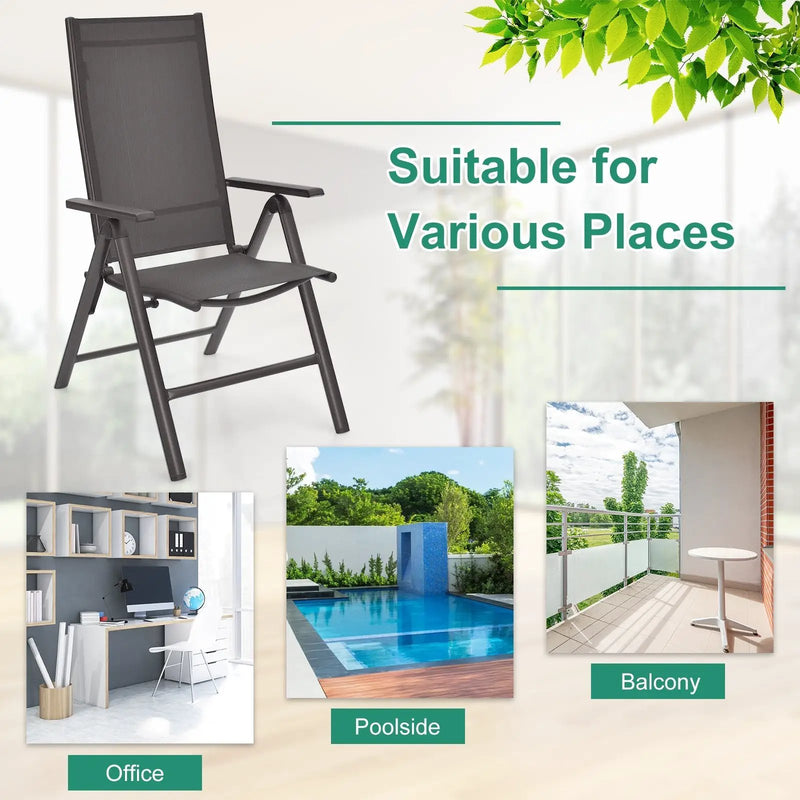 2 Pieces Patio Folding Dining Chairs Aluminium Adjustable Back-Gray by DirectDeals
