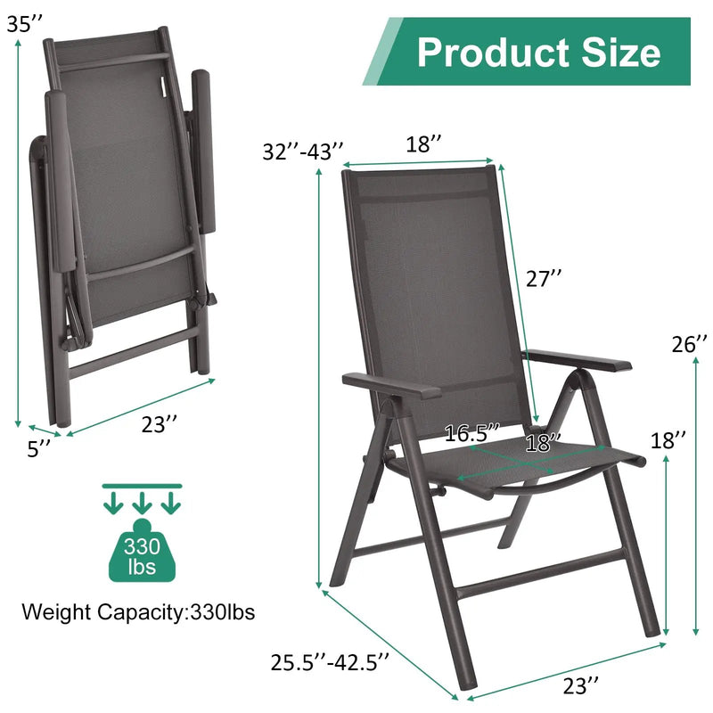 2 Pieces Patio Folding Dining Chairs Aluminium Adjustable Back-Gray by DirectDeals