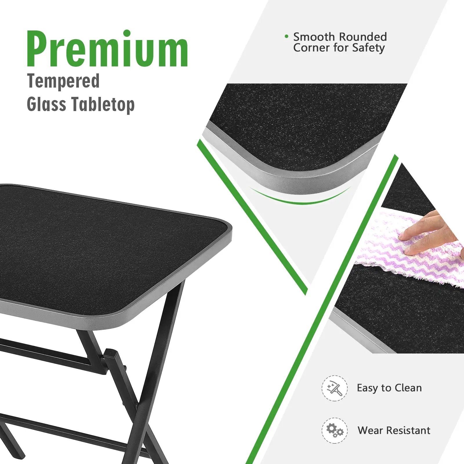 Patio Folding Square Dining Table with Aluminum Frame and Tempered Glass top by DirectDeals