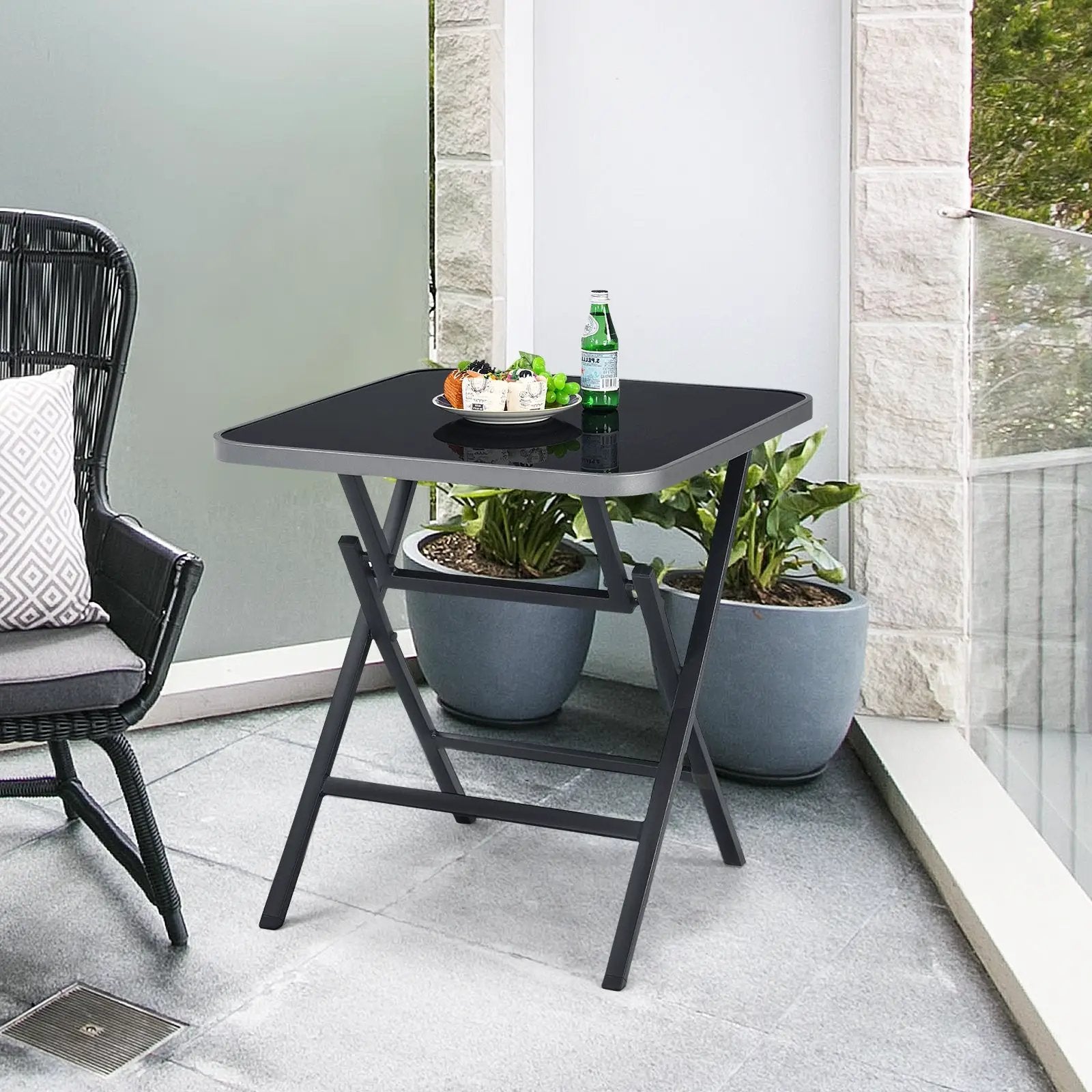 Patio Folding Square Dining Table with Aluminum Frame and Tempered Glass top by DirectDeals
