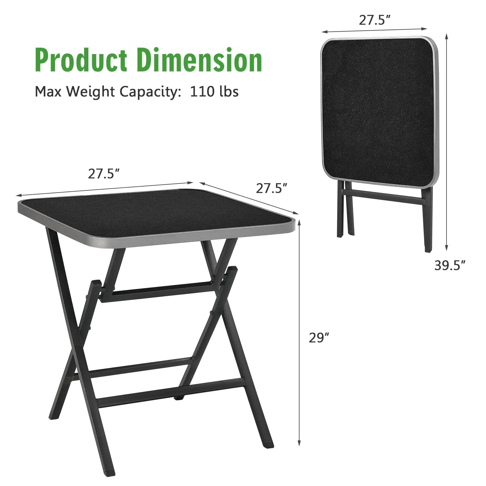 Patio Folding Square Dining Table with Aluminum Frame and Tempered Glass top by DirectDeals
